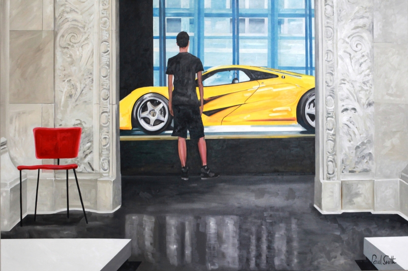 MClaren F1 LM.|Ralf Lauren Collection.|Les Arts Decoratifs Paris.|Original oil paint on linen canvas painting by Artist Paul Smith.|H72 x L108 inches (H183 x L275cm).| SOLD