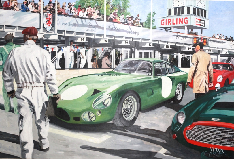 Aston Martin DP215 at Goodwood Revival 2006.|Oil on Canvas.|183 x 275 cm (72 x 108 inches).|SOLD