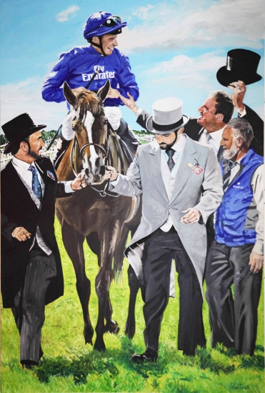 William Buick & Masar, winner 2018 Epsom Derby.|Original Oil on Linen Canvas painting by artist Paul Smith.|H108 x L72 inches (H275 x 183 cm).|SOLD