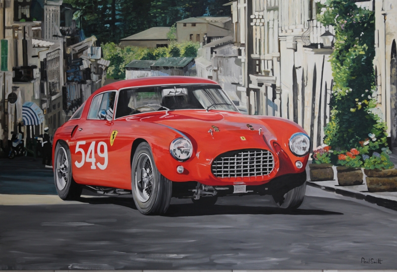 1954 Mille Miglia and Ferrari 250 MM,| Original Oil on Linen Canvas paiting by Artist Paul Smith.|72 x 108 inches ( 183 x 275cm).| SOLD 