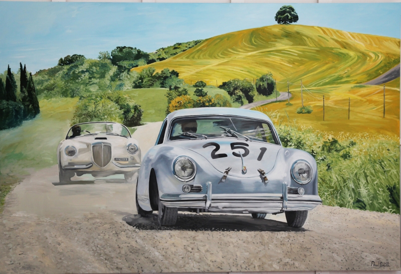 1956 Mille Miglia, Porsche 356 ,| Original Oil on Linen Canvas painting by Artist Paul Smith.|72 x 108 inches ( 183 x 275cm).|SOLD