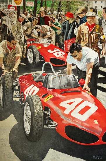 Monaco GP 1962, Before the race..| Original oil paint on Linen Canvas.|Painting by Artist Paul Smith.| 108 x 72 inches (275 x 183 cm).|SOLD