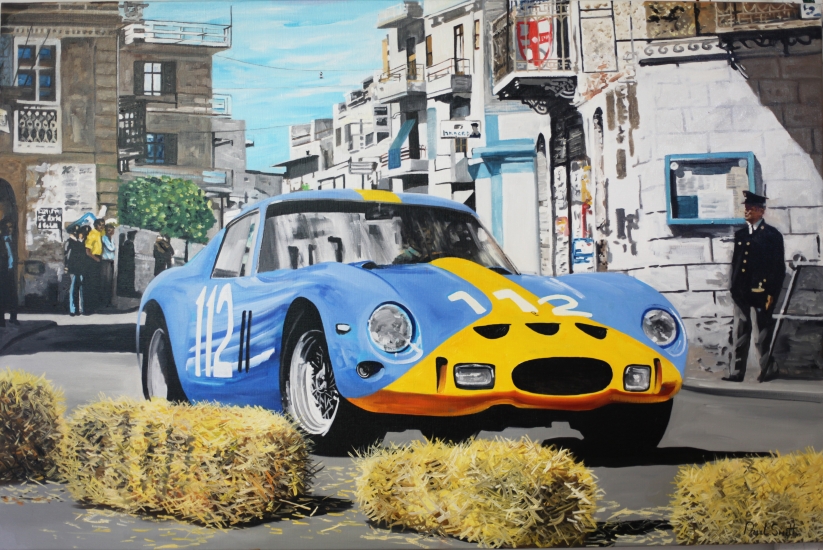 1964 Targa Florio, Ferrari 250 GTO.|Original oil on linen canvas painting by artist Paul Smith.|36 x 54 inches (91 x 137 cm).|Sold