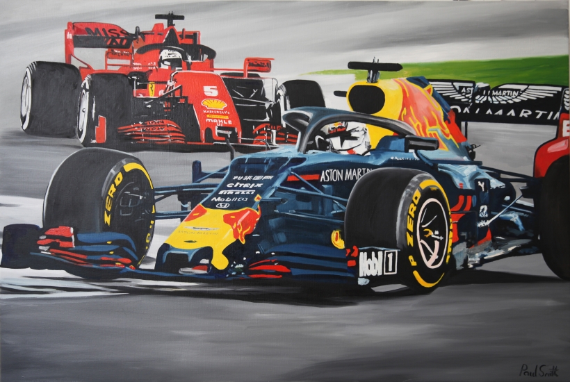 2019 Abu Dhabi F1 GP.|Original Oil Painting on linen canvas, by artist Paul Smith.|80 x 120 cm.|SOLD