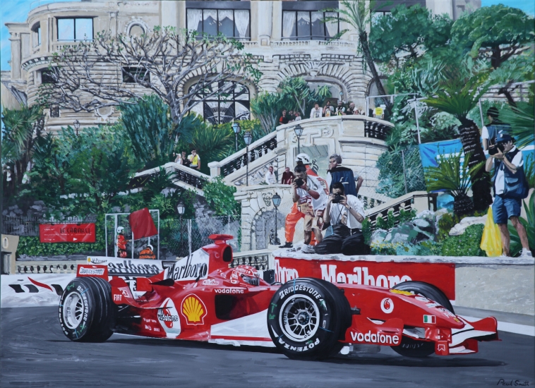 F1 Monaco Hairpin 2005. |Original oil paint on linen cancas by artist Paul Smith.|H1020 x W1400cm.|SOLD