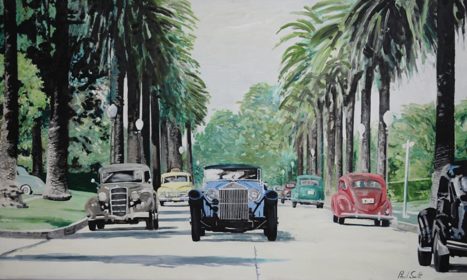 1928 Rolls Royce Phantom in California.|Original oil on canvas painting by artist Paul Smith.|Dimensions 36 x 60 inches (91 x 152 cm).|SOLD