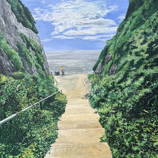 Steps down to Stone Bay ,Broadstairs.|Original oil painting on linen, by artist Paul Smith.|H72 x L72 inches.|£ 5000.00