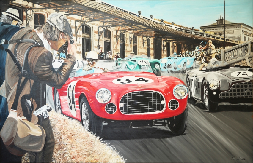 1952 Monaco GP.|Original oil paint on canvas painting by artist Paul Smith.|H42 x L65 inches (H107 x L 165cm).|Sold