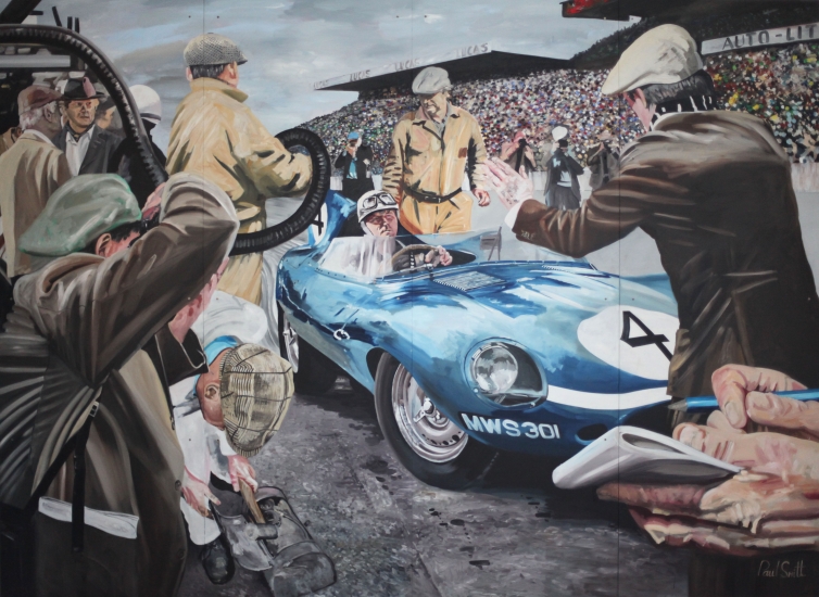 Le Mans 1956.|JD Classics,Mount Row,Mayfair,London.|Mural,Original Oil on Panel.|102 x 146 inches (260 x 370cm).|SOLD