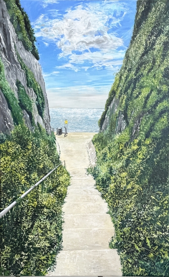 Steps down to Stone Bay,Broadstairs.|Original oil painting on linen, by artist Paul Smith.|48 x 79 inches (122 x 201 cm).|£4500.00