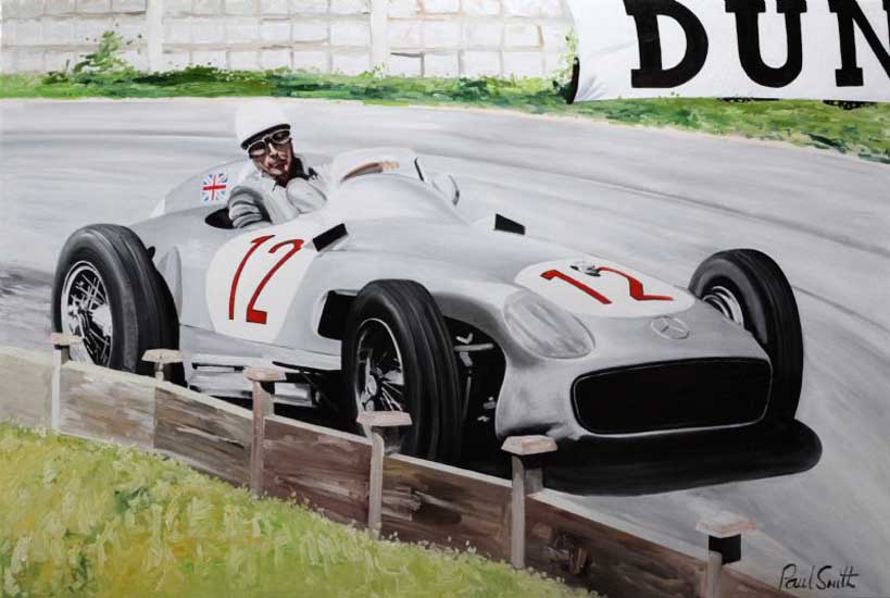 1955 British GP Stirling Moss at Aintrea. 48 x72 inch (122 x183 cm). SOLD