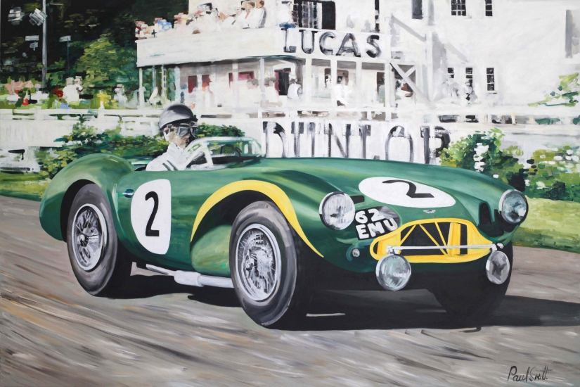 1955 Goodwood 9 hours,the winning Aston Martin DB3 driven by Peter Collins and Tony Brooks|Oil on Canvas, 72 x 108 inches (183 x 275 cm )|SOLD