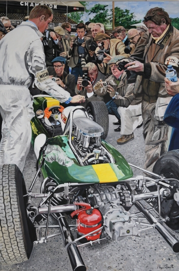 1964 Lotus-Climax33 at Goodwood Revival.|Original oil on Linen Canvas Painting by Paul Smith.|108 x 72 inches ( 275 x 183 cm).|For sale |SOLD