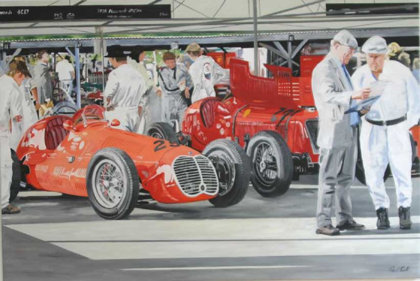 Maserati at Goodwood Revival. Oil on canvas 48 x 72 inches (127 x 183 cm). SOLD