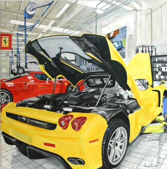 Ferrari Enzo at Marrnello. Oil on canvas 46 x 46 inches ( 117 x 117 cm). SOLD