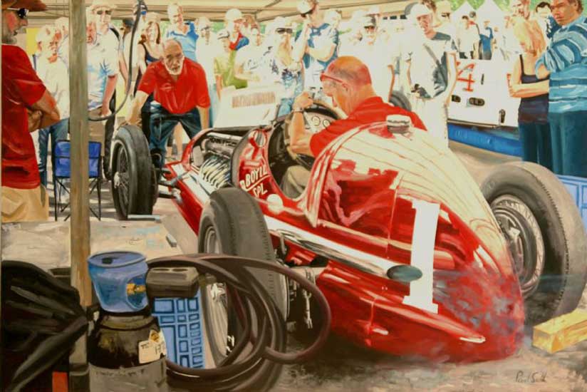 Maserati 8CTF Boyle Special at Goodwood . Oil on canvas 48 x 72 inches (127 x 183 cm). SOLD