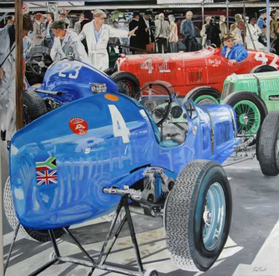 ERA at Goodwood (composition 2). Oil on canvas 72 x 72 inches (183 x 182 cm). SOLD