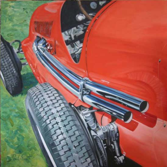 1938 Maserati 8c composition 3. Oil on canvas 46 x 46 inches (117 x 117cm). SOLD