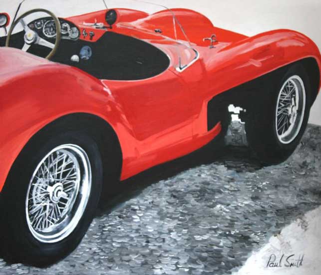 Ferrari 250 V12 Testa Rossa composition 1. Oil on canvas 36 x 42 inches (91 x 107 cm). � POA