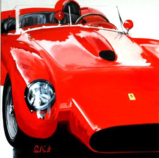 Ferrari 250 V12 Testa Rossa composition 3. Oil on canvas 36 x 36 inches (91 x 91 cm). SOLD