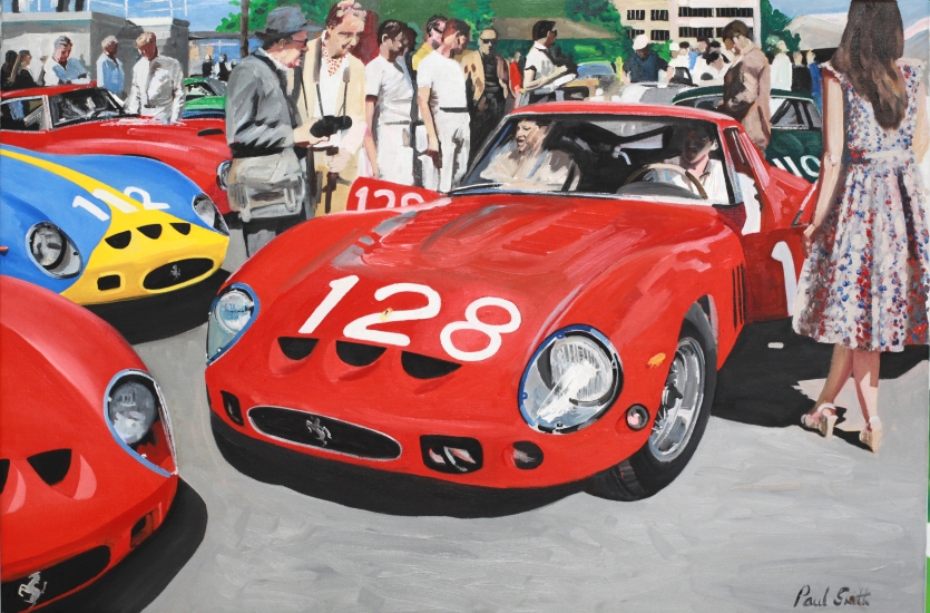 Targa Flori 1964. GTO Ferrari before the start.|OIl on Canvas.|24 x 36 inches (61 x 91cm).|SOLD