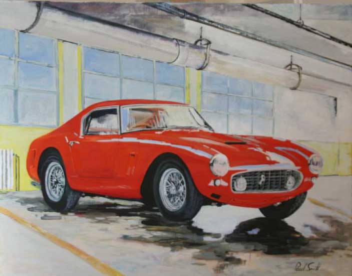 Ferrari 250 SWB undercover. Oil on canvas 36 x 46 inches (91 x 117cm). SOLD