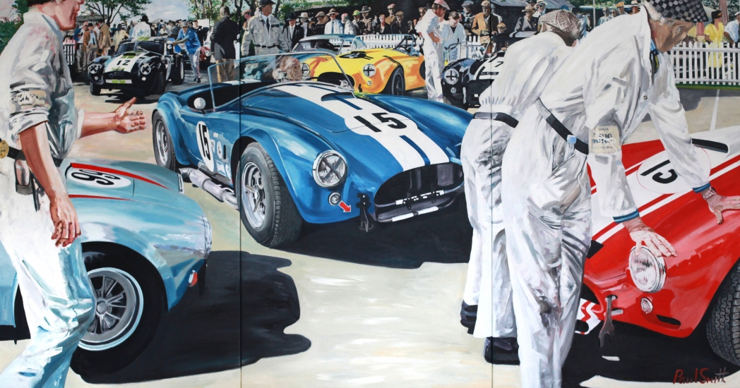 AC Cobra at Goodwood.|Triptych,paited on 3 seperate canvases.|72 x 144 inches (183 x 366 cm).|� SOLD