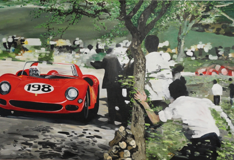 Ferrari 275P , Nino Vaccarella and Lorenzo Bandini set a new lap record and win the 1965 Targa Florio..|Original oil on canvas painting by Artist Paul Smith.|48 x 72 inches ( 122 x 183 cm).|For sale � POA