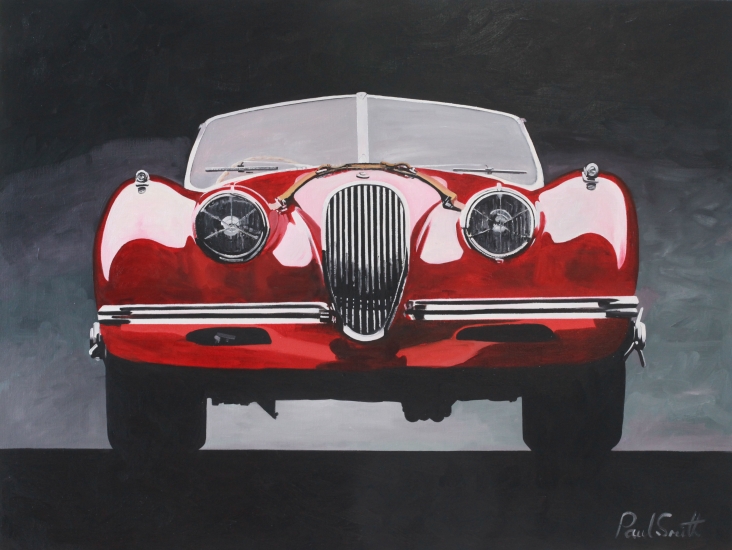 Jaguar XK 120,|Oil on Canvas,|24 x 36 inches(61 x 91 cm),|SOLD