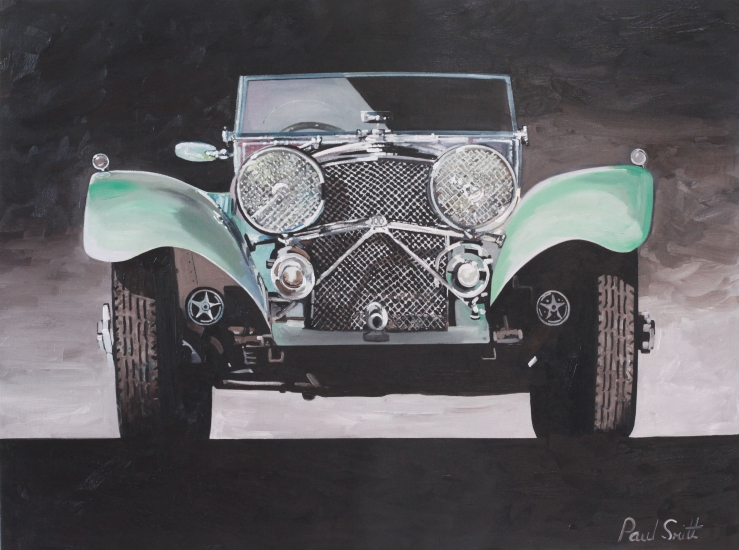 Jaguar SS 100.Oil on canvas,|24 x 36 inc ( 61 x 91cm).|SOLD