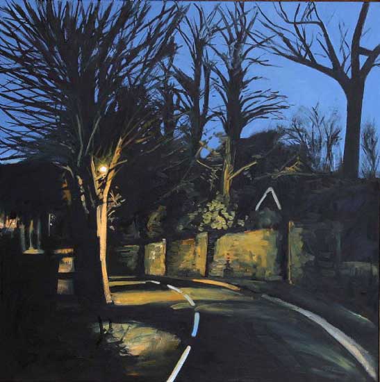Calis Court Road, Night. Oil on canvas 36 x 36 inches (92 x 92m). £ POA