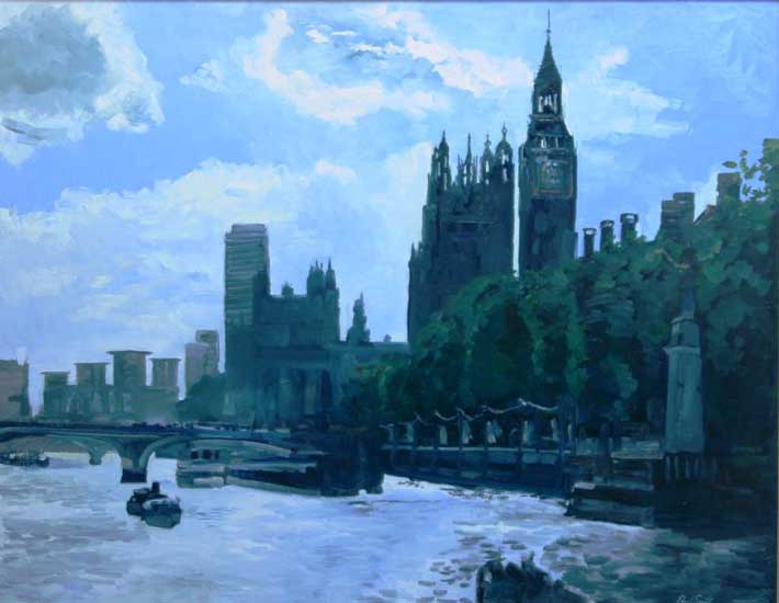 Thames view London. Oil on Canvas 36 x 46 inches (91 X117cm). POA